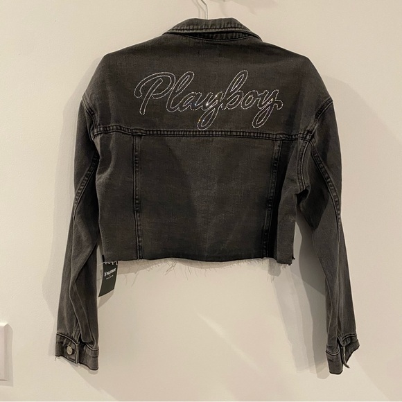 Playboy Jan 1986 Andy Warhol Cover Grey Bunny Distressed Rhinestone Denim Jacket - Picture 6 of 16